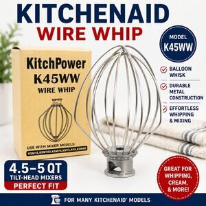 KitchenAid Compatible Wire Whip K45WW Balloon Whisk 4.5–5 Qt Mixer